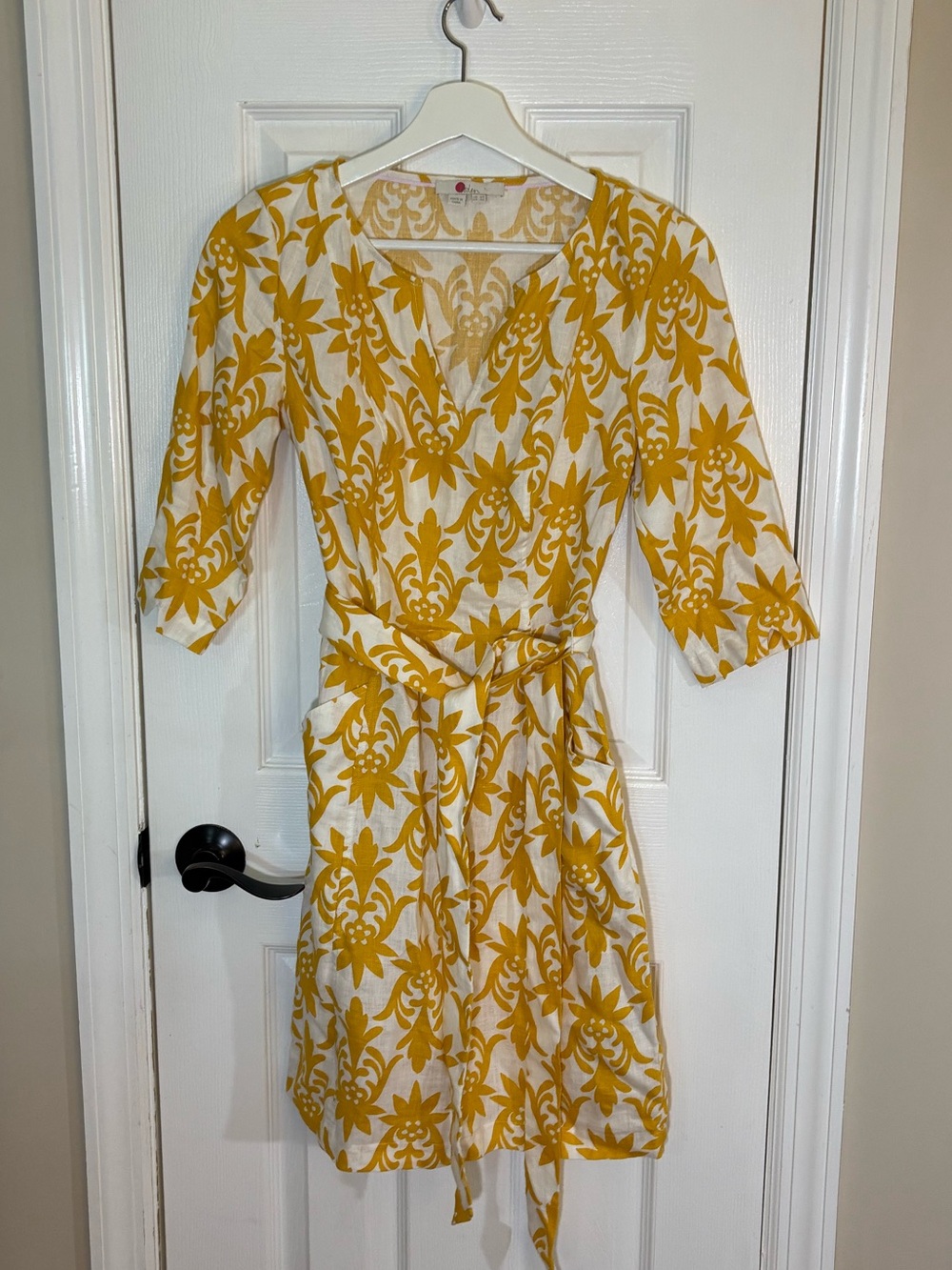 Boden White and Yellow Linen Dress Size 2